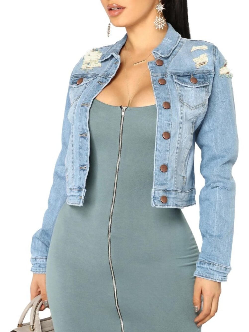 Women's Blue Denim Fall Long Sleeve Classic Distressed Butterfly Jean Jackets